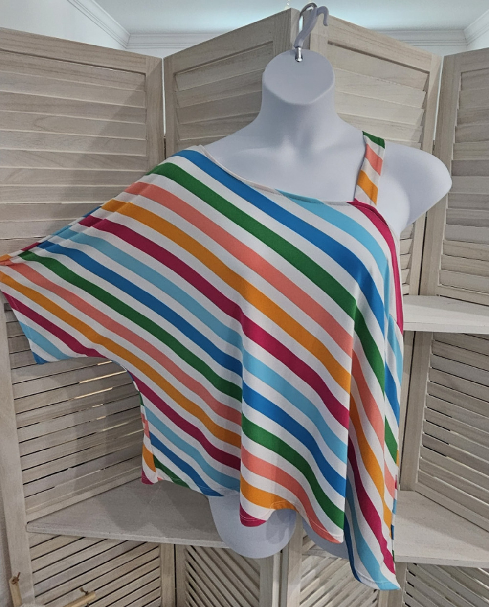 Cato Vibrant multi-color rainbow striped one shoulder top women's size XL NWOT